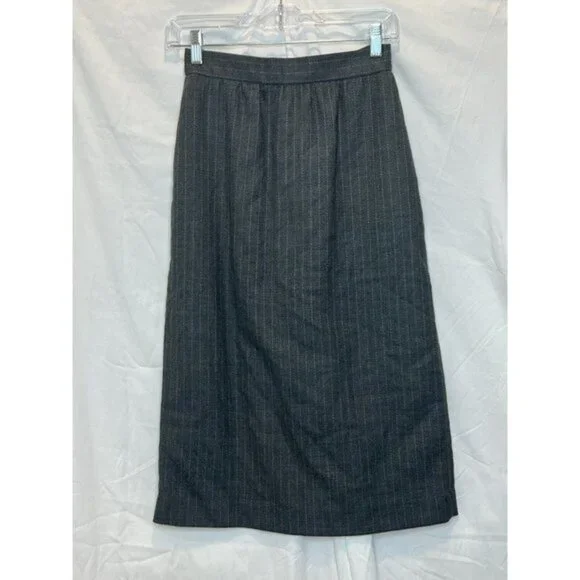 Doncaster VTG 90s‎ Long Gray Pinstripe Wool Skirt Suit sz 2 - Picture 4 of 6